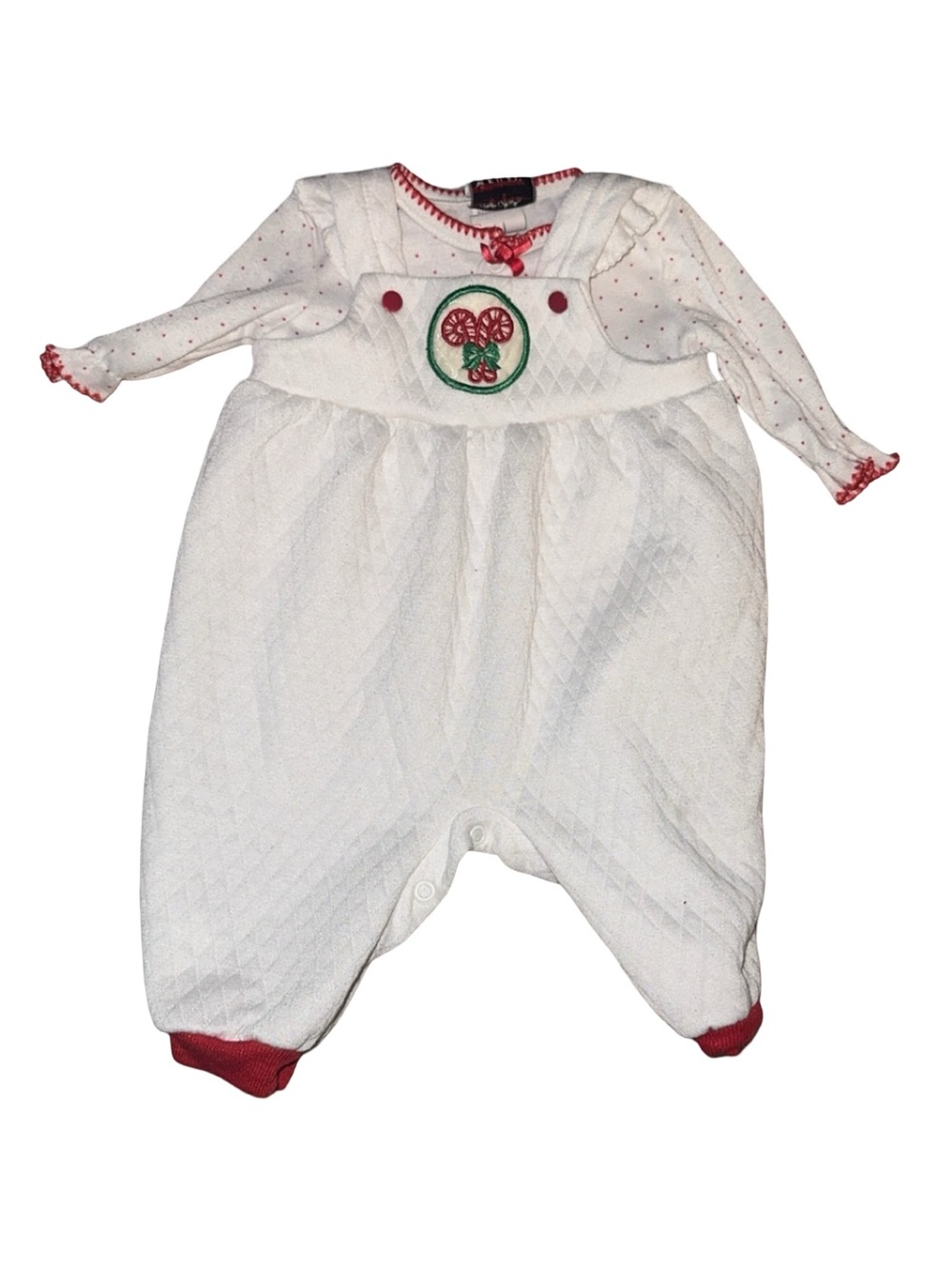 Vintage 90s When I Grow Up Quilted Candy Cane Baby Romper / Jumpsuit
